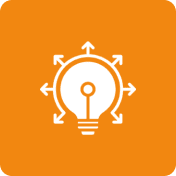 Light bulb with arrows pointing outward symbolizing ideas or innovation.